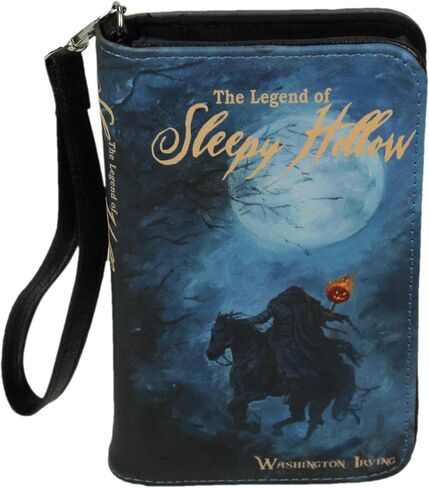 محفظة معصم من Things2Die4 باللون الأسود The Legend of Sleepy Hollow Book - حامل لبطاقة الهوية المخيف، قفل سريع، حقيبة للعملات المعدنية بسحاب، 4 فتحات للبطاقات، وجيوب للفواتير - مثالية لمحبي القوطية والرعب in Saudi Arabia