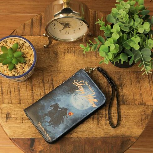 محفظة معصم من Things2Die4 باللون الأسود The Legend of Sleepy Hollow Book - حامل لبطاقة الهوية المخيف، قفل سريع، حقيبة للعملات المعدنية بسحاب، 4 فتحات للبطاقات، وجيوب للفواتير - مثالية لمحبي القوطية والرعب in Saudi Arabia