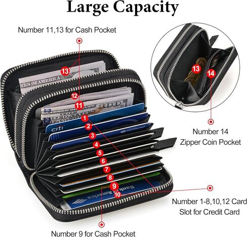Wallet for Women,Slim RFID Blocking Credit Card Holder with ID Window,Double Zipper Compact Purses for Women with Coin Pocket in Saudi Arabia