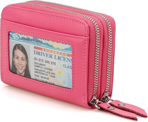Wallet for Women,Slim RFID Blocking Credit Card Holder with ID Window,Double Zipper Compact Purses for Women with Coin Pocket in Saudi Arabia