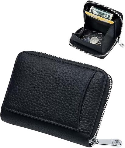 Nice Wallets for WomenZip Around Wallet for Women,Small Ladies Wallet,Small Leather Wallet Organizer with Coin Pocket, RFID Blocking Card Holder(Black) in Saudi Arabia