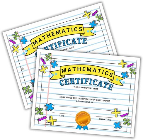 Math Certificate of Outstanding Achievement 50pk 8.5x11" Mathematics End of Year Award Elementary Facts Graduation Completion Ribbon for Teachers in Saudi Arabia