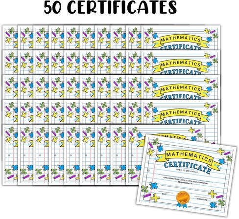 Math Certificate of Outstanding Achievement 50pk 8.5x11" Mathematics End of Year Award Elementary Facts Graduation Completion Ribbon for Teachers in Saudi Arabia