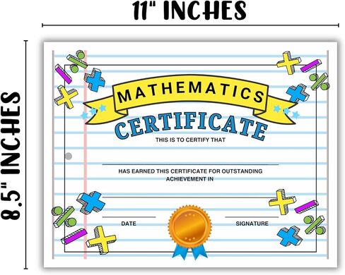 Math Certificate of Outstanding Achievement 50pk 8.5x11" Mathematics End of Year Award Elementary Facts Graduation Completion Ribbon for Teachers in Saudi Arabia
