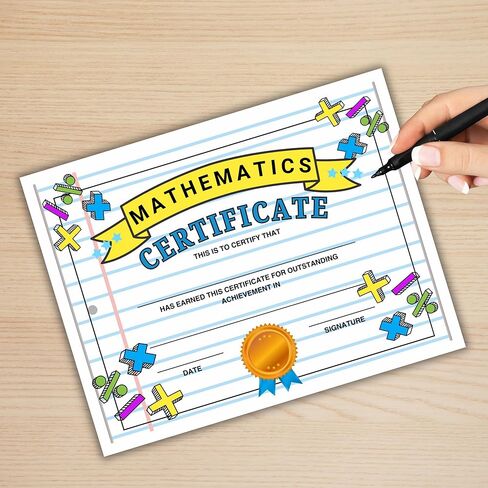 Math Certificate of Outstanding Achievement 50pk 8.5x11" Mathematics End of Year Award Elementary Facts Graduation Completion Ribbon for Teachers in Saudi Arabia