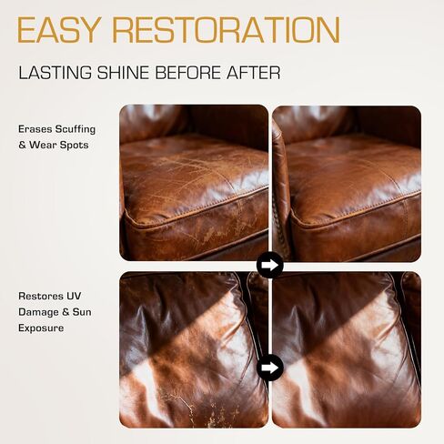 مرهم إصلاح الجلود والأثاث: بلسم للأريكة وحقيبة المحفظة ومقعد السيارة - مرطب وملمع ومرمم للخشب والفينيل - يمنع التشقق أو البهتان وحلقات الماء (8 أونصة) in Kuwait