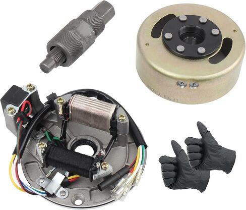 PowerMotor 2 لفائف الإشعال Magneto الجزء الثابت من اللوحة مع دولاب الموازنة واستبدال مجتذب دولاب الموازنة لـ 90cc 110cc 125cc 140cc Taotao Kazuma SSR Baja الصينية الترابية حفرة الدراجة ATV رباعية 4 عجلات in Saudi Arabia