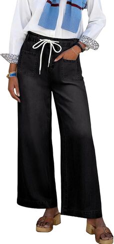 EVALESS Women's Wide Leg Jeans Summer Lightweight High Waisted Straight Leg Baggy Drawstring Denim Pants in Saudi Arabia