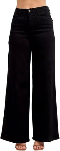 Judy Blue High Rise Wide Leg 33" Inseam Jeans in Black- Ivory Gem in Saudi Arabia