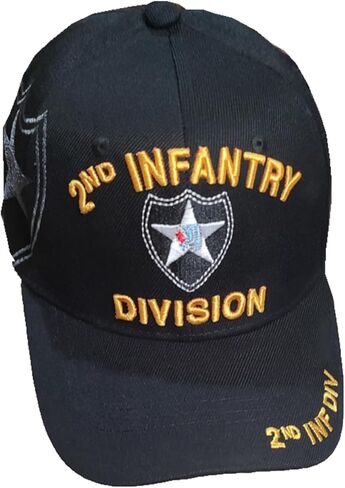 2nd Infantry Division Military Baseball Cap, Black with Embroidered Emblem, Adjustable in Saudi Arabia