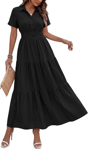 BTFBM Wedding Guest Dresses for Women Beach Fashion Casual Short Sleeve V Neck Solid Spring Summer Boho Maxi Dress in Saudi Arabia