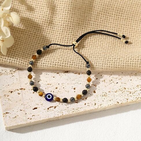 Triple Threat Protection Anxiety Relief Next Chapter Bracelet for Women, Natural Healing Crystal Evil Eye Tigers Eye Moonstone Amethyst Jewelry for Friends Family in Saudi Arabia