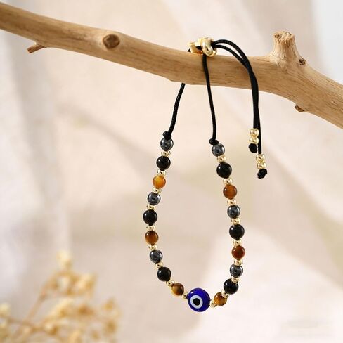 Triple Threat Protection Anxiety Relief Next Chapter Bracelet for Women, Natural Healing Crystal Evil Eye Tigers Eye Moonstone Amethyst Jewelry for Friends Family in Saudi Arabia