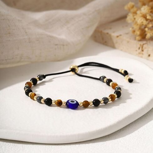 Triple Threat Protection Anxiety Relief Next Chapter Bracelet for Women, Natural Healing Crystal Evil Eye Tigers Eye Moonstone Amethyst Jewelry for Friends Family in Saudi Arabia