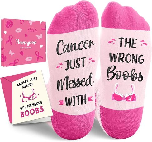 HAPPYPOP Breast Cancer Awareness Socks - Woman Cancer Gift Ideas for Survivors, Pink Chemo Socks in Saudi Arabia