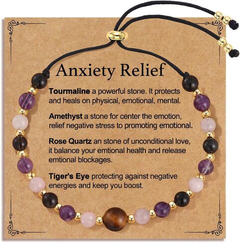 Triple Threat Protection Anxiety Relief Next Chapter Bracelet for Women, Natural Healing Crystal Evil Eye Tigers Eye Moonstone Amethyst Jewelry for Friends Family in Saudi Arabia