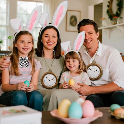 White Bunny Ears Headband & Tail Set 4PCS Rabbit Costume Accessories with Bow Tie Clock Necklace for Easter Halloween Cosplay Adults Party Dress Up in Kuwait