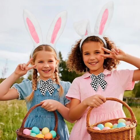 White Bunny Ears Headband & Tail Set 4PCS Rabbit Costume Accessories with Bow Tie Clock Necklace for Easter Halloween Cosplay Adults Party Dress Up in Kuwait