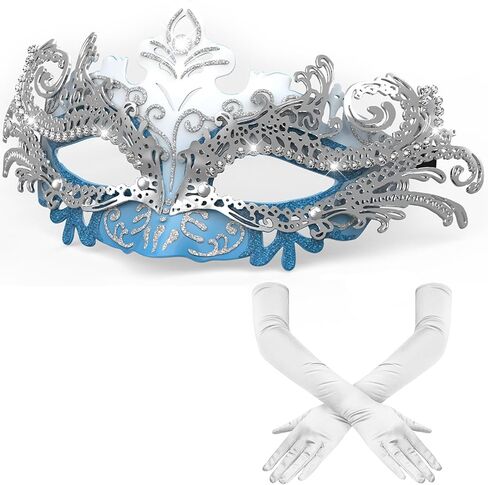 Women’s Masquerade Mask & Long Satin Opera Gloves Set – Elegant Rhinestone Costume Accessories for Adults – Elbow-Length Gloves for Masquerade Balls Mardi Gras Christmas & New Year Parties in Kuwait