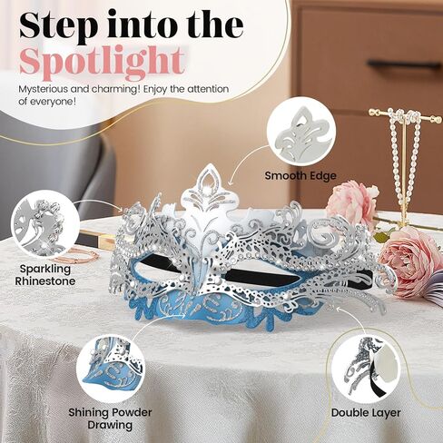 Women’s Masquerade Mask & Long Satin Opera Gloves Set – Elegant Rhinestone Costume Accessories for Adults – Elbow-Length Gloves for Masquerade Balls Mardi Gras Christmas & New Year Parties in Kuwait