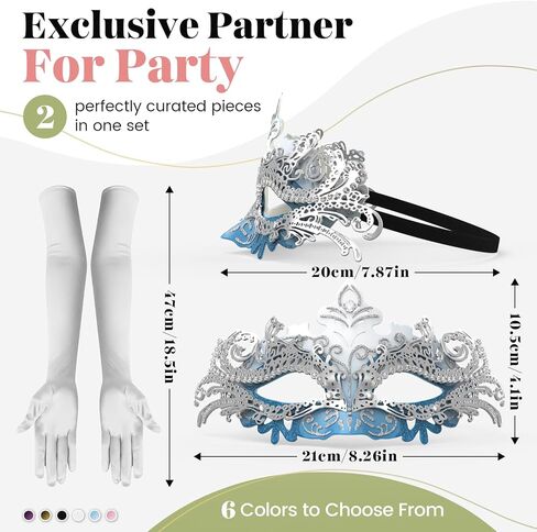 Women’s Masquerade Mask & Long Satin Opera Gloves Set – Elegant Rhinestone Costume Accessories for Adults – Elbow-Length Gloves for Masquerade Balls Mardi Gras Christmas & New Year Parties in Kuwait