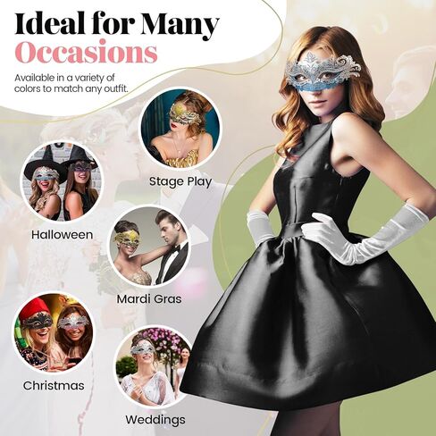 Women’s Masquerade Mask & Long Satin Opera Gloves Set – Elegant Rhinestone Costume Accessories for Adults – Elbow-Length Gloves for Masquerade Balls Mardi Gras Christmas & New Year Parties in Kuwait