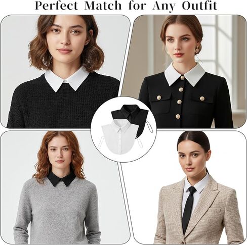 2 قطعة طوق كاذبة للنساء قمصان قابلة للفصل طوق ديكي للنساء أسود أبيض الياقات نصف قميص بلوزة in Kuwait