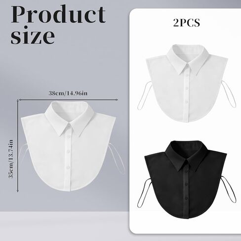 2 قطعة طوق كاذبة للنساء قمصان قابلة للفصل طوق ديكي للنساء أسود أبيض الياقات نصف قميص بلوزة in Kuwait