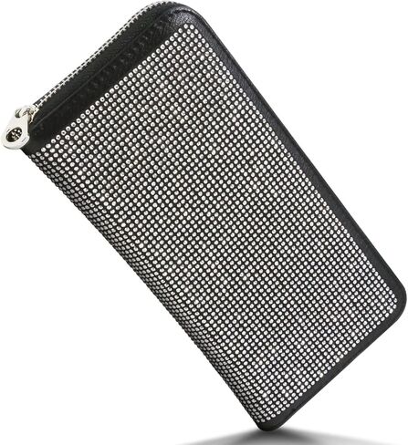 حقيبة يد EXPRESS حجر الراين بلينغ محفظة الأكورديون الصغيرة جلد نباتي للنساء للعملة النقدية (7340-BK (ليوبارد)) in Kuwait