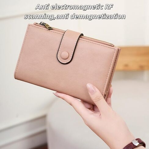 Wallet Women Rfid Blocking With Passport And Credit Cards Holder Purse For Minimalist Soft Leather Cash Zipper Monederos (pink) in Saudi Arabia