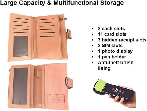 Wallet Women Rfid Blocking With Passport And Credit Cards Holder Purse For Minimalist Soft Leather Cash Zipper Monederos (pink) in Saudi Arabia