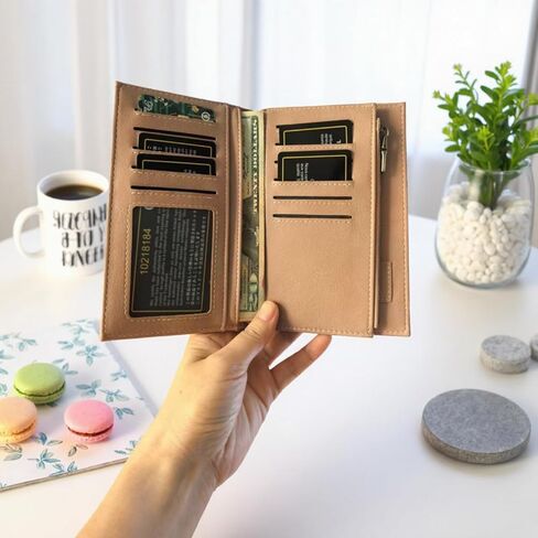 Wallet Women Rfid Blocking With Passport And Credit Cards Holder Purse For Minimalist Soft Leather Cash Zipper Monederos (pink) in Saudi Arabia