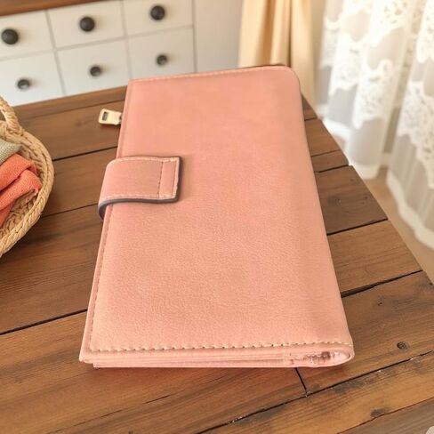 Wallet Women Rfid Blocking With Passport And Credit Cards Holder Purse For Minimalist Soft Leather Cash Zipper Monederos (pink) in Saudi Arabia