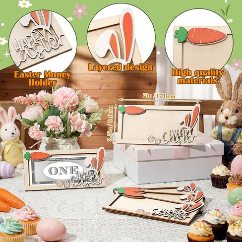 6 Pcs Easter Bunny Money Holder for Cash Gift Cute Wooden Bunny Card Holders Bulk Gift Box Spring Easter Basket Fillers Decor in Saudi Arabia