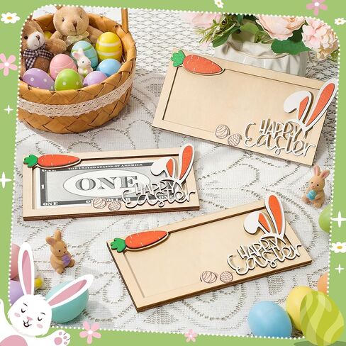 6 Pcs Easter Bunny Money Holder for Cash Gift Cute Wooden Bunny Card Holders Bulk Gift Box Spring Easter Basket Fillers Decor in Saudi Arabia