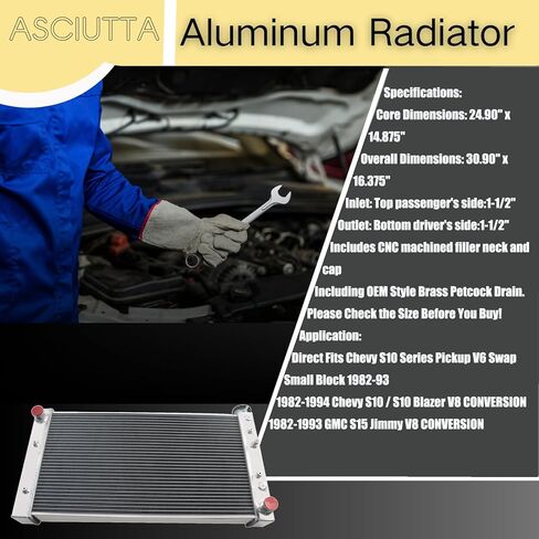 4 Row Aluminum Radiator for 1988-1994 Chevy S10 Blazer GMC S15 Jimmy Sonoma 4.3L V6 GAS Engine Full Aluminum Car Cooler in Kuwait