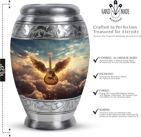 Yatskia جرة الغيتار للرماد الذكور البالغين، الجرار الحرق لرماد الإنسان الإناث البالغات، الجرار التذكارية والجنازة، حامل رماد الجرار الزخرفية (مونار كبير، 10 بوصة) in Kuwait