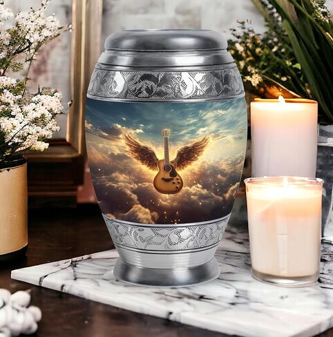 Yatskia جرة الغيتار للرماد الذكور البالغين، الجرار الحرق لرماد الإنسان الإناث البالغات، الجرار التذكارية والجنازة، حامل رماد الجرار الزخرفية (مونار كبير، 10 بوصة) in Kuwait