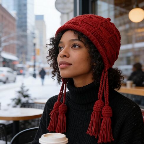 CLeemuziN Cute Winter Crochet Knitted Beanie Hat for Women Girls Tassel Earflap Chunky Hat Outdoor Braid Skull Caps in Kuwait