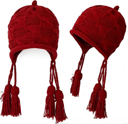 CLeemuziN Cute Winter Crochet Knitted Beanie Hat for Women Girls Tassel Earflap Chunky Hat Outdoor Braid Skull Caps in Kuwait