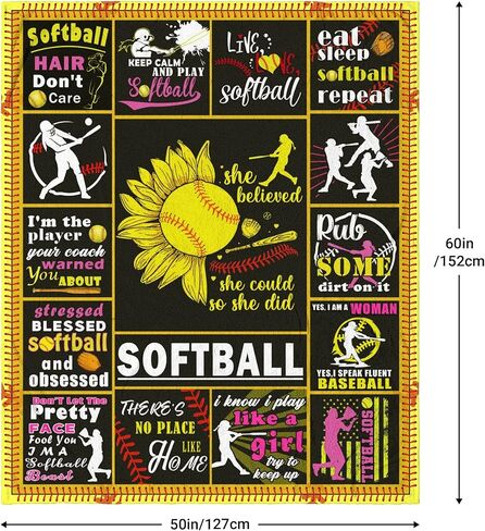 Softball Gifts for Girls, Softball Stuff, Softball Coach Gifts, Birthday Gift Idea Blanket 60"x 50" in Saudi Arabia