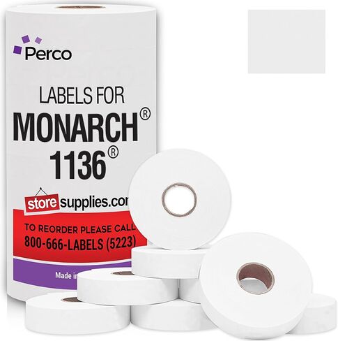 Perco Removable Adhesives White Labels for Monarch 1136 Price Gun - 3 Sleeves, 24 Rolls Value Pack - 42,000 Labels in Kuwait