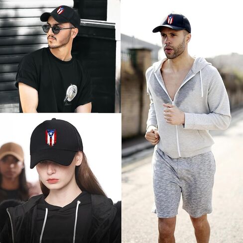 Puerto Rico Baseball Hats for Men Hats Cotton American Flag Baseball Cap Black Snapback Hat for Men Women Curved Brim Fitted Trucker Hat Adjust Snap Back Dad Hat Running Fish Golf Accessories Gifts in Kuwait