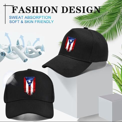 Puerto Rico Baseball Hats for Men Hats Cotton American Flag Baseball Cap Black Snapback Hat for Men Women Curved Brim Fitted Trucker Hat Adjust Snap Back Dad Hat Running Fish Golf Accessories Gifts in Kuwait