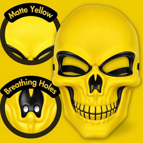 قناع هيكل جمجمة أصفر - زي الهالوين لكامل الوجه من مادة PVC غير اللامعة للرجال، قناع جمجمة للقرصان والأشرار والأزياء التنكرية الخيالية in Kuwait