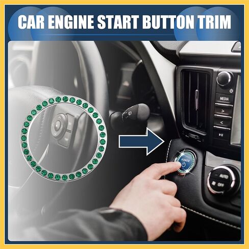 Universal Bling Car Engine Start Stop Button Cover, One Click Push Start Button Ring Sticker Faux Crystal Rhinestone Ignition Button Trim Green, 1 Pc Auto Replacement Parts in Saudi Arabia