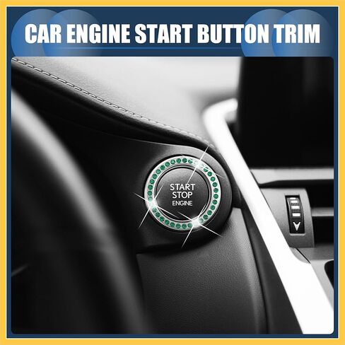 Universal Bling Car Engine Start Stop Button Cover, One Click Push Start Button Ring Sticker Faux Crystal Rhinestone Ignition Button Trim Green, 1 Pc Auto Replacement Parts in Saudi Arabia