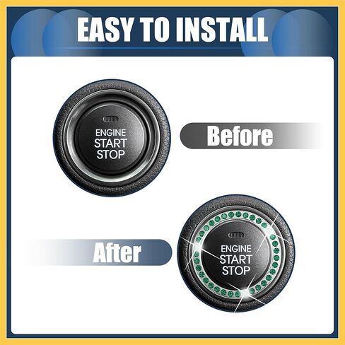 Universal Bling Car Engine Start Stop Button Cover, One Click Push Start Button Ring Sticker Faux Crystal Rhinestone Ignition Button Trim Green, 1 Pc Auto Replacement Parts in Saudi Arabia