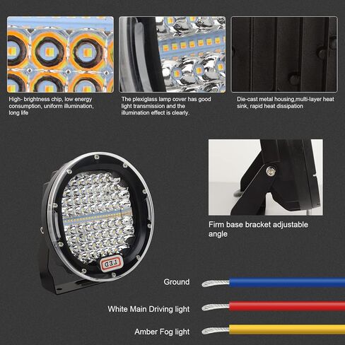 شريط إضاءة LED دائري مقاس 7 بوصات من Safego - قطعتان بقوة 270 وات ثنائي اللون أبيض/كهرمان، شعاع بقعة مقاوم للماء للقيادة على الطرق الوعرة - متوافق مع الشاحنات وسيارات الدفع الرباعي والمركبات ATV والجرار والقارب in Kuwait