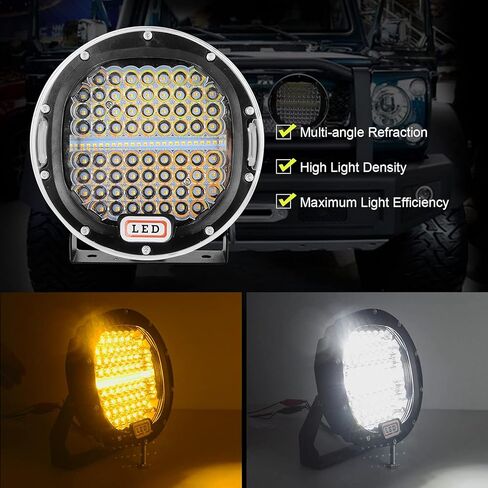 شريط إضاءة LED دائري مقاس 7 بوصات من Safego - قطعتان بقوة 270 وات ثنائي اللون أبيض/كهرمان، شعاع بقعة مقاوم للماء للقيادة على الطرق الوعرة - متوافق مع الشاحنات وسيارات الدفع الرباعي والمركبات ATV والجرار والقارب in Kuwait